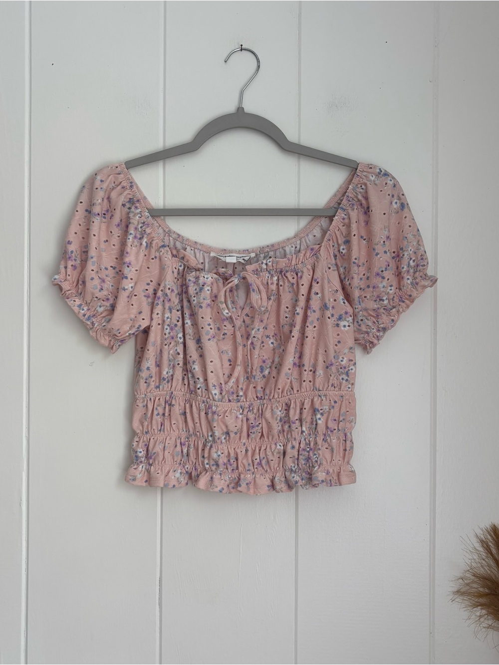 Hippie Rose Blush Pink Floral Tie-Front Crop Top